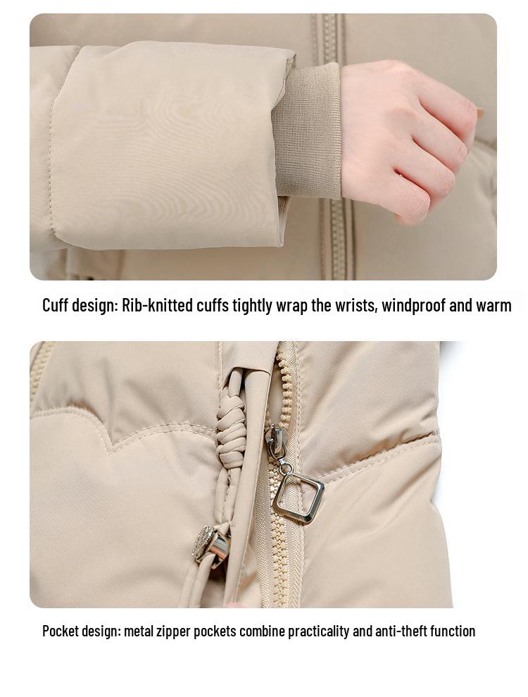 Женское зимнее хлопковое пальто приталенного силуэта в корейском стиле с меховым воротником