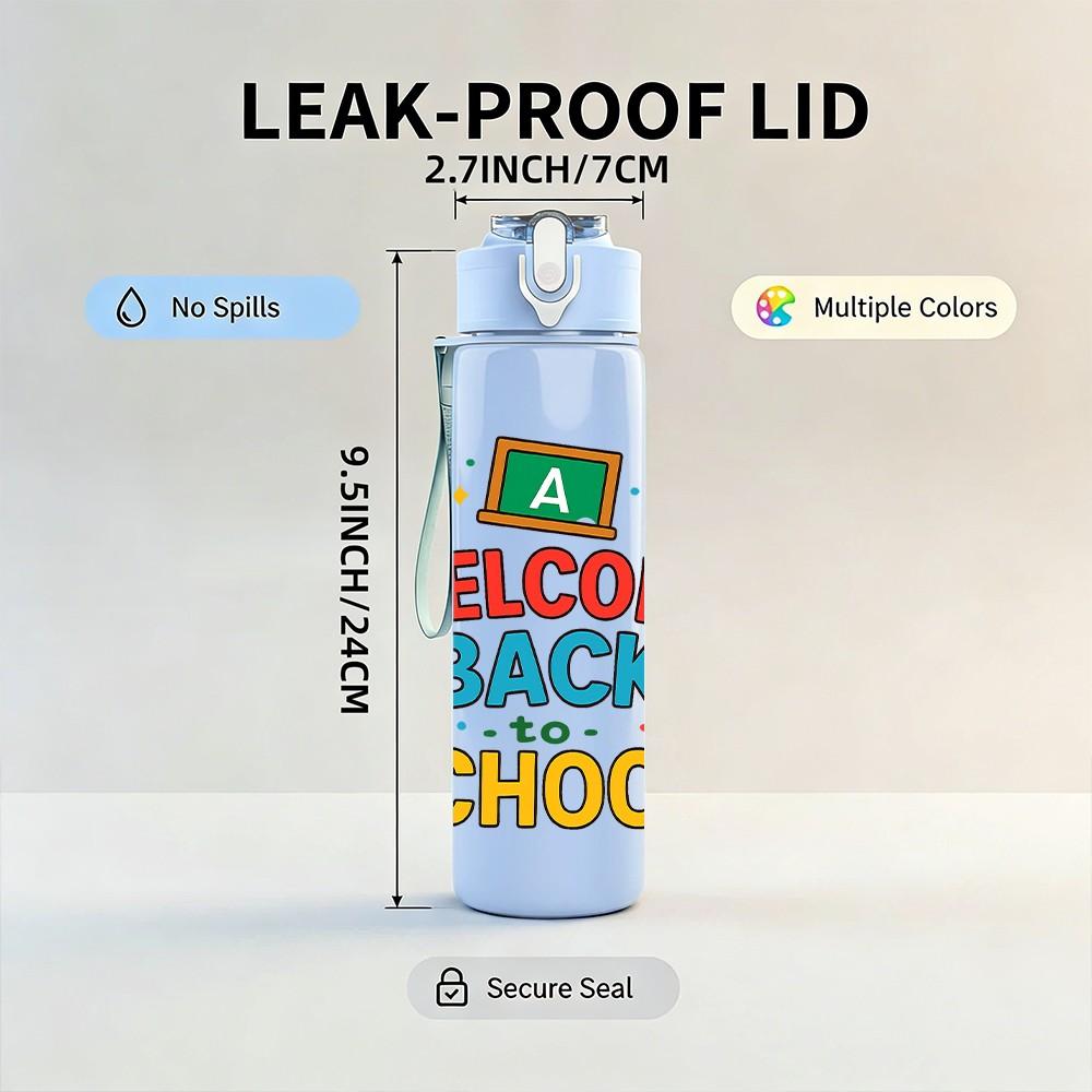 1PC Welcome Back To School Supply 750ml Color Plastic Sports Water Bottle Leakproof Flip Straw Lid Suitable for Sports Office Home Use