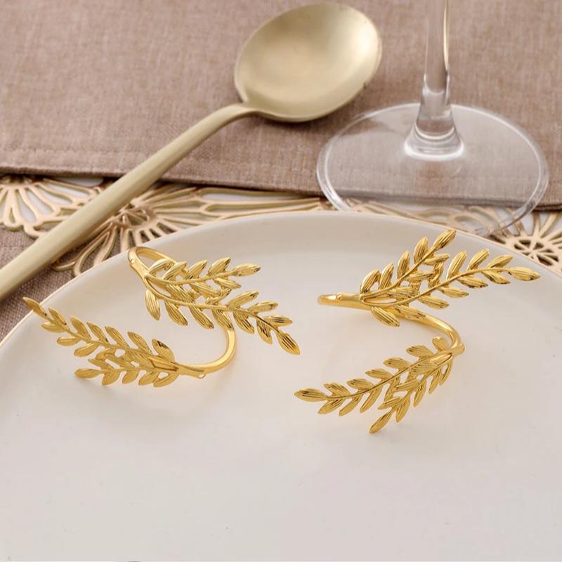 Stylish Gold Wheat Metal Leaf Napkin Rings Enhance Your Harvest Table Decor