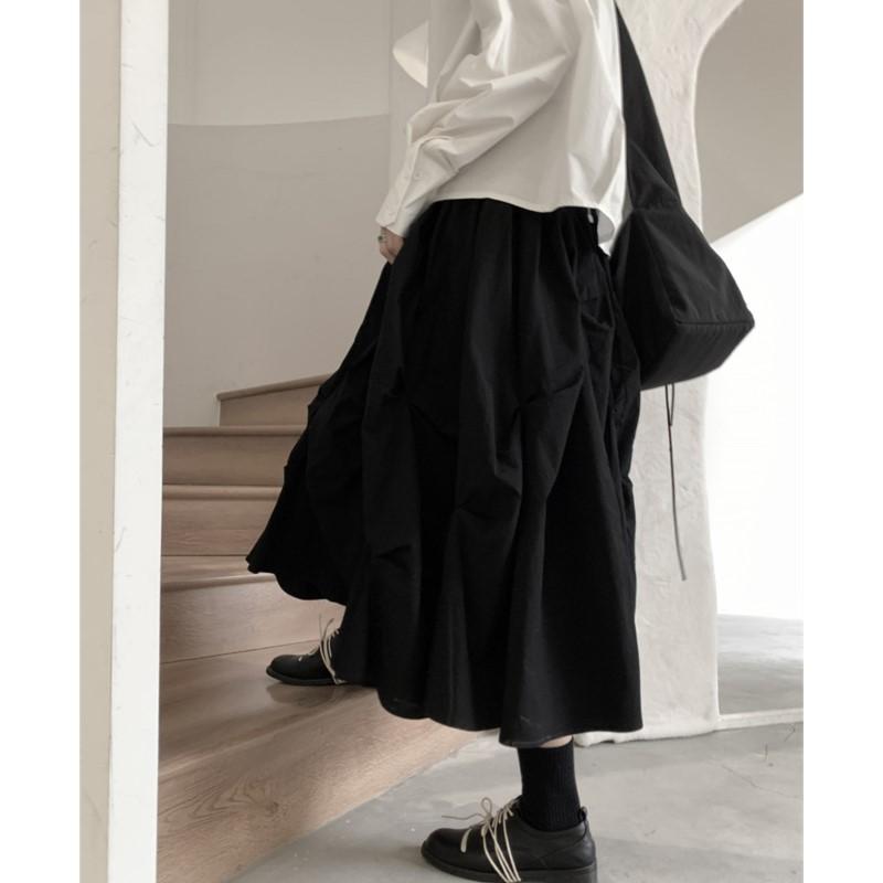 Johnature Women Skirts Pleated Summer Elastic Waist Fashion All Match Loose Female Skirts