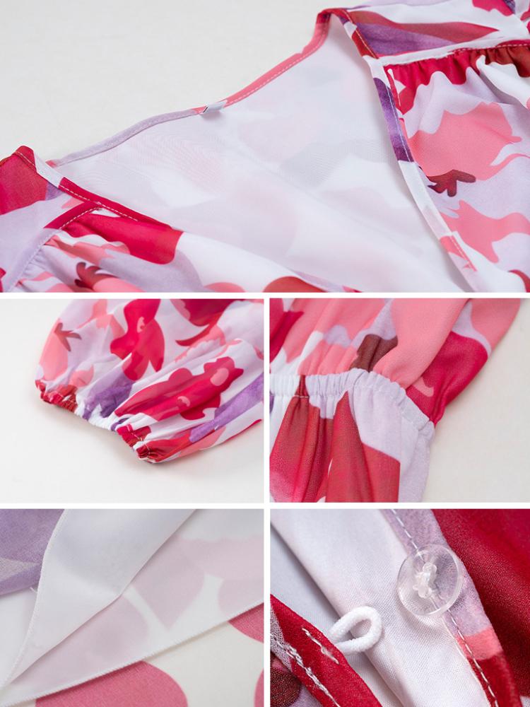 Новое летнее женское платье, темпераментное длинное платье с v-образным вырезом и принтом на талии