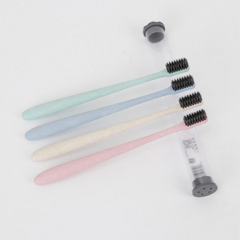 2 шт., креативная мягкая портативная щетка из пшеничной соломы для чистки зубов с угольной щетиной и случайным цветом для путешествий