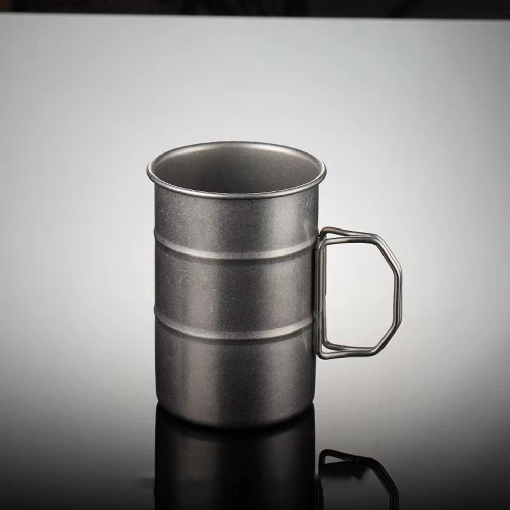 Folding Handle Stainless Steel Camping Mug Oil Barrel Shape Portable Outdoor Drinking Cup  BBQ
