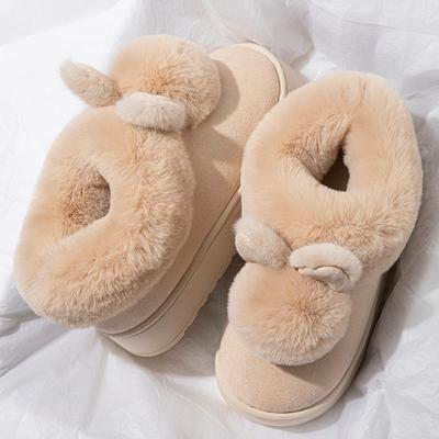 Зимние плюшевые тапочки для женщин Толстая подошва Домашняя обувь Уютные комнатные тапочки из искусственного кроличьего меха с закрытой пяткой