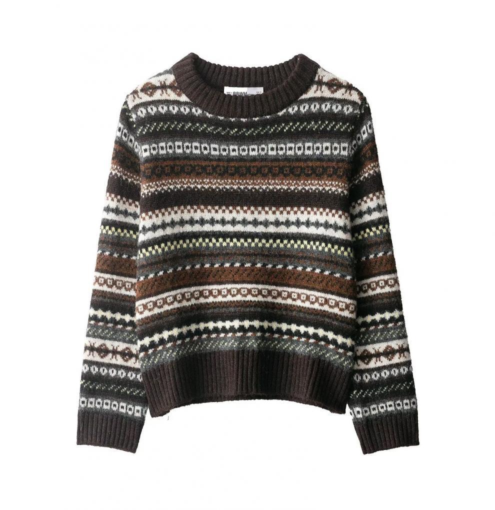 European and American style, new women's clothing, fashionable, versatile, lazy style round neck jacquard knitted sweater