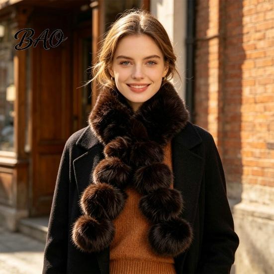 Warm Winter Accessories for Her Women Faux Fur Scarf, Neck Warmer with Magnetic Buckle, Chic Ball Scarf Elegant Draping Design Plush Long Soft Collar