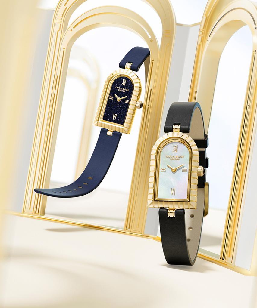 Lollalojeu Arch Blue Sandstone Navy Leather Strap Women'S Wristwatch