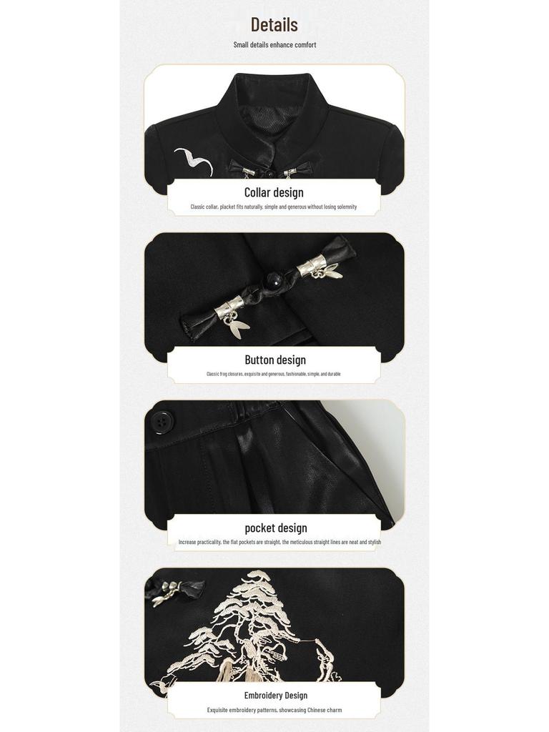 Осенний детский ханьфу костюм тан: Вышитый комплект в национальном стиле со стойкой для выступлений