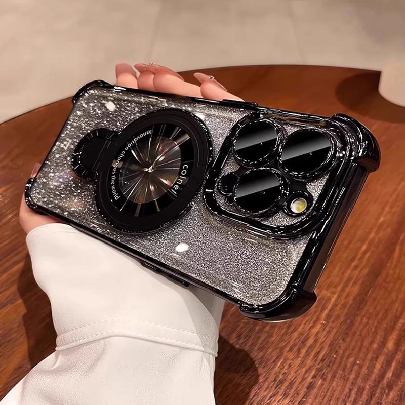 Luxury Glitter Shockproof Phone Case For iPhone 17 17Air 17Pro 17ProMax 16 16E 16Plus 15 15Pro 14 13 12 11 Bracket Holder Cover