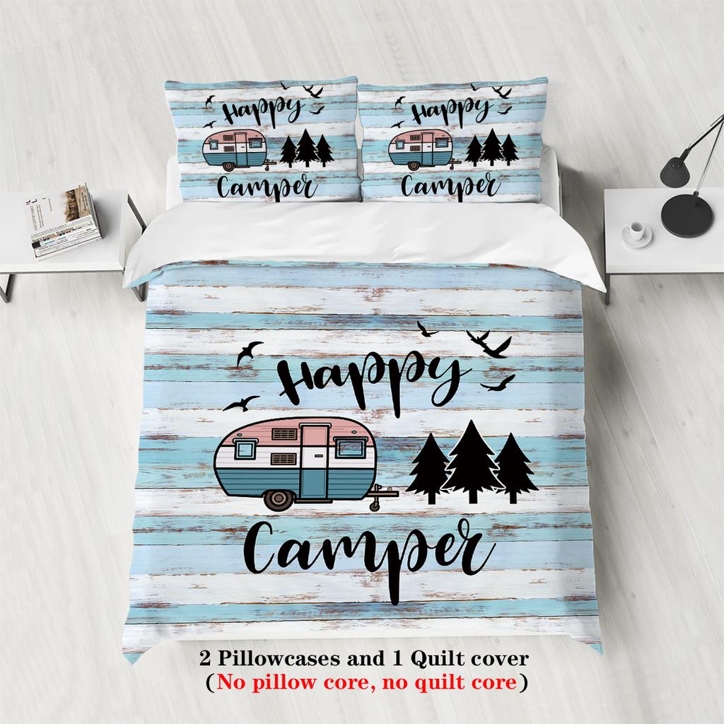 3 шт. комплект постельного белья с принтом «счастливый турист», подходит для подростковой и взрослой спальни, для кемпинга, 1*пододеяльник+2*наволочки