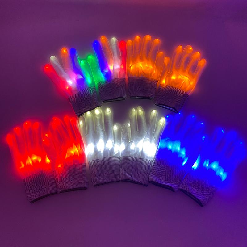 Colorful LED Luminous Gloves Halloween Christmas LED Finger Gloves Event Party Light Up Skull Gloves For Adult Glow Party Prop
