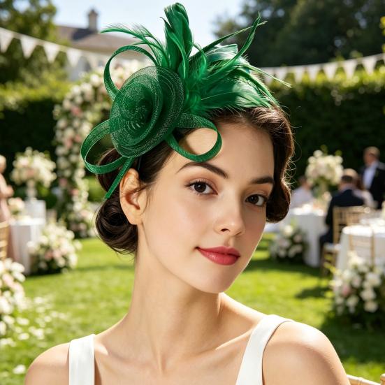 Ретро-ободок-fascinator из сетки и перьев с цветочными акцентами для женщин - Идеально подходит для чаепитий, коктейльных вечеринок или свадеб