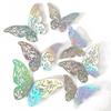 Decoration Hollow Butterflies Decals 3D Butterfly Wall Stickers Metal Texture Colorful Mirror Paper