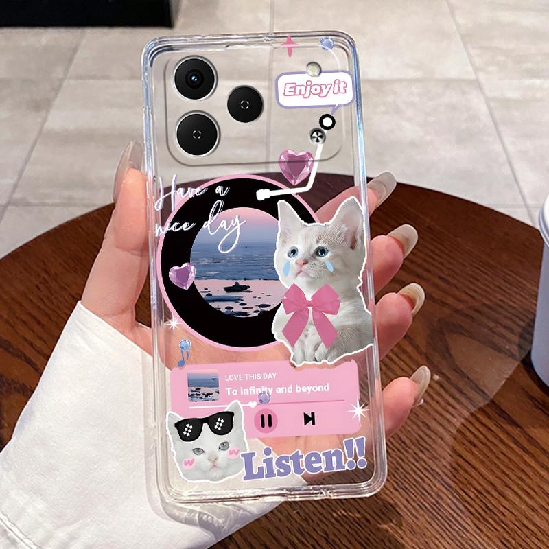 Casing For Tecno Spark 50 KN4 Case Aesthetic Fashion Cute Cat Cartoon Soft Silicone Back Cover Transparent TPU Phone Case Bumper