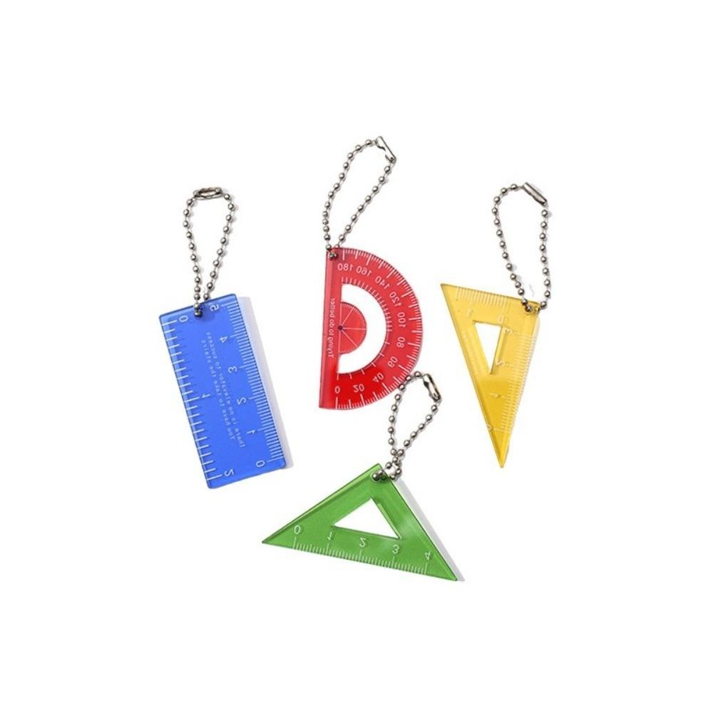 4Pcs Translucent Mini Ruler Keychain Acrylic Triangle Ruler New Keychain Ruler Stationery Gift