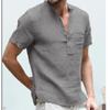 Men's Short Sleeve T-shirt Cotton Linen Casual Men T-shirt Solid Color Summer Shirt Male Cozy Breathable