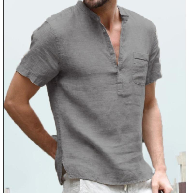Men's Short Sleeve T-shirt Cotton Linen Casual Men T-shirt Solid Color Summer Shirt Male Cozy Breathable
