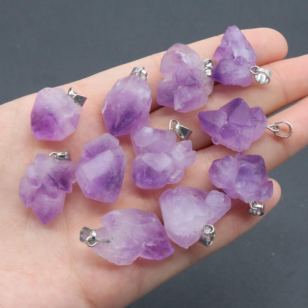 6Pcs, Raw Amethyst Pendant, Irregular Natural Crystal Jewelry for Women & Teens | Spiritual Healing, Anxiety Relief Gifts | Boho 2025 (Viral TikTok)