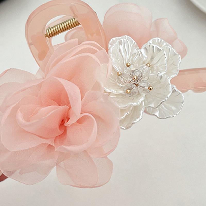 2Pcs 2026 New Chinese Style Flower Mesh Gripper Women Camellia Large Back of Head Shark Clip  Mesh Gripper