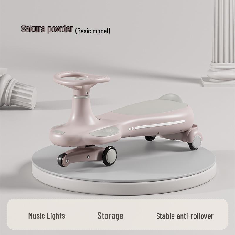 Children's Twist Car with Parent-Child Co-Riding, Suitable for Ages 1-8, Silent Wheels, Push Rod & Handle, Adult-Friendly Wiggle Car.