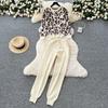Autumn Winter Women Print Knitted Sweater Trouser Two Piece Set Women O-neck Pullover Tops and Ankle Length Pant Tracksuit