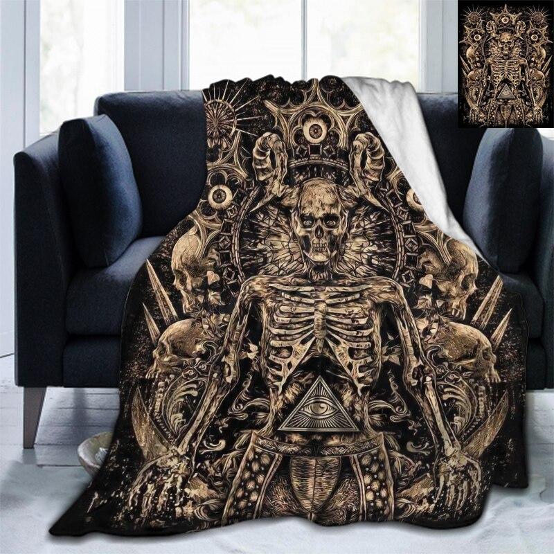 Мягкое фланелевое одеяло с черепом Сатаны и котом, всесезонное легкое теплое одеяло для гостиной/спальни