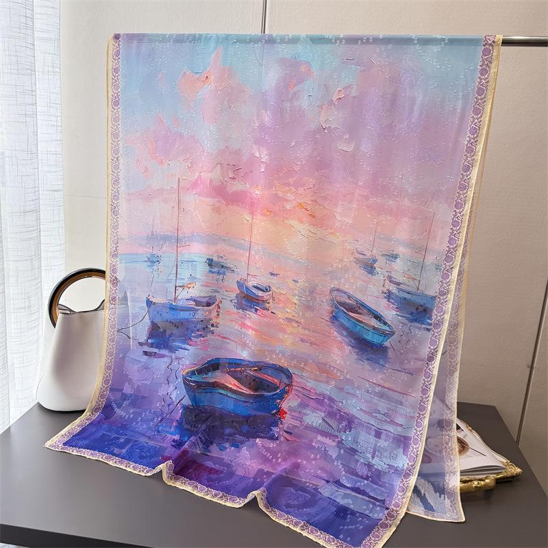180*70cm Luxury Brand Women Scarf Summer Silk Shawl Lady Wrap Soft Female Echarpe Designer Beach Stole Bandanna Foulard Muffler