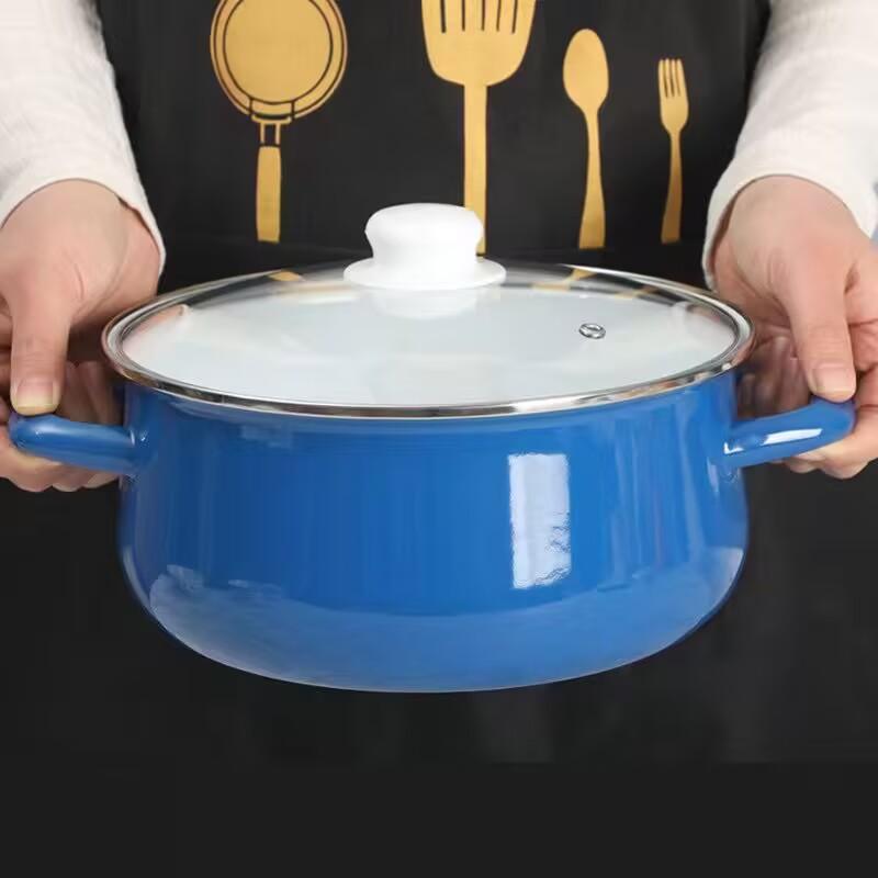 Антипригарный суповой котелк Эмалированный Котел для готовки Толстое дно Кастрюля для бульона Ручка Лапша Рамен Газовая плита Кухонная посуда