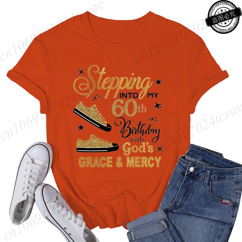 Stepping Into My 60th with Gods Grace and Mercy Shirt for WomenFaith Birthday TShirtsWomens Tee Tops TShirtsGift for Her