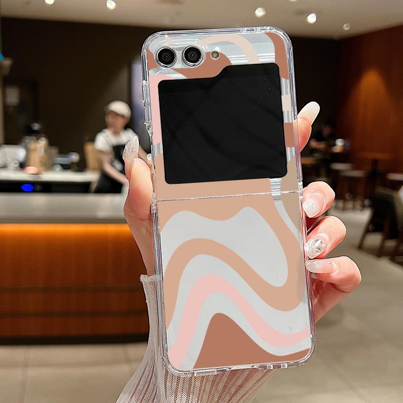 Transparent Soft Phone Case For Samsung Galaxy Z Flip 6 5 4 3 5G Flip6 Flip5 Flip4 Metal Buckle Wave Pattern Clear Folding Cover