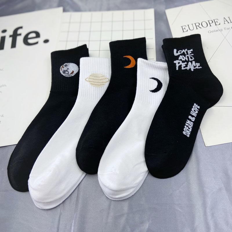 5 пар мужских хлопковых носков для скейтборда в стиле хип-хоп, носки с мультяшным узором, дышащие мягкие носки-трубочки