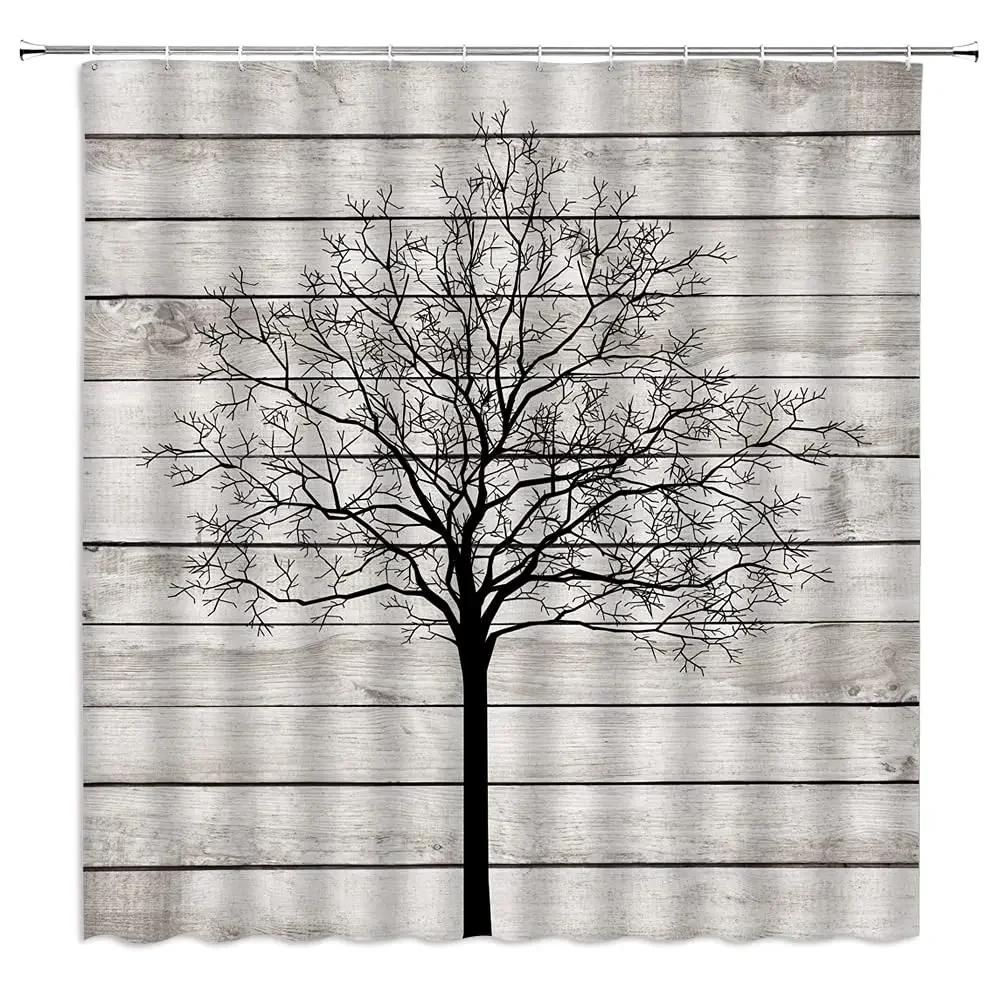 Forest Moon Shower Curtain for Bathroom Dark Black Nature Gothic Tree Scenery Foggy Woodland Bath Curtain Bathroom Decor,Hooks
