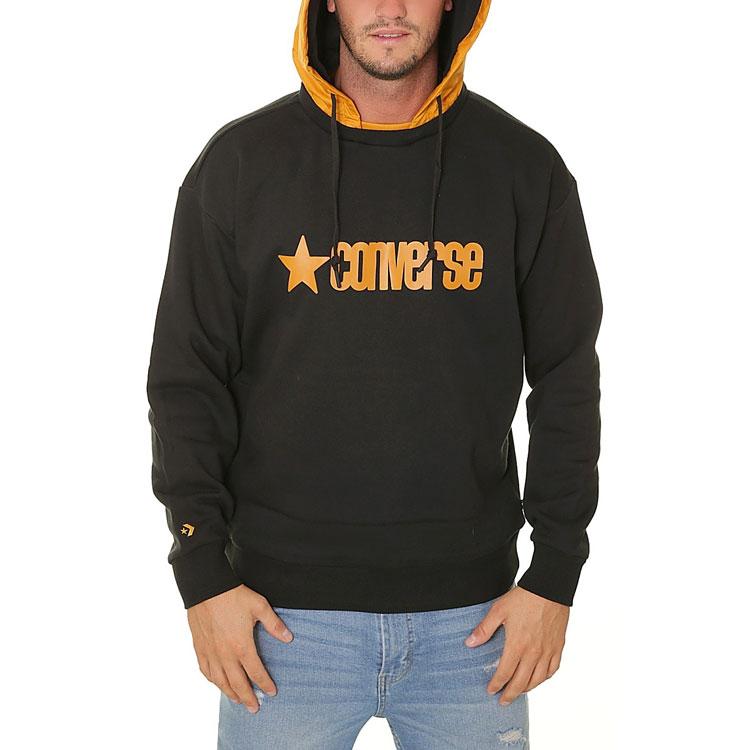 Converse Толстовки Мужские Черные С Капюшоном Умеренная Обычная 10019968-A01