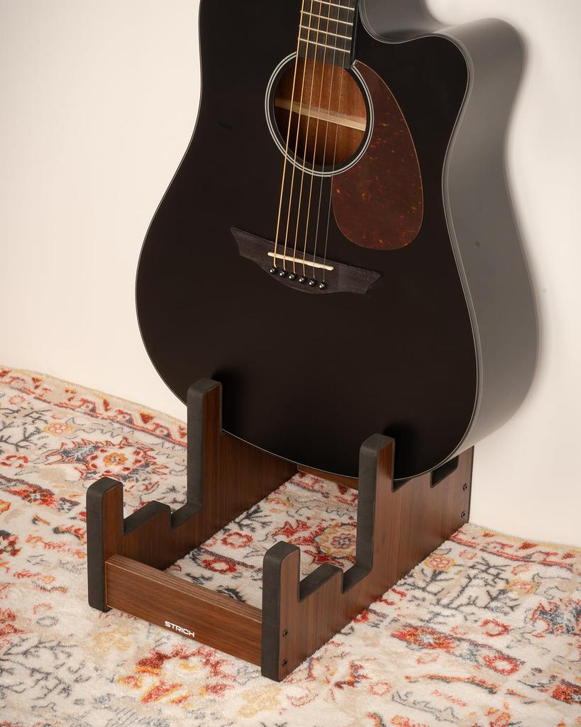 STRICH Wooden Guitar Front Stand for and Stage Walnut Color 2 L-2AW Floor-Mounted Stand, 2-Guitar Stand, Display, Space-Saving, Multi-Guitar Home,