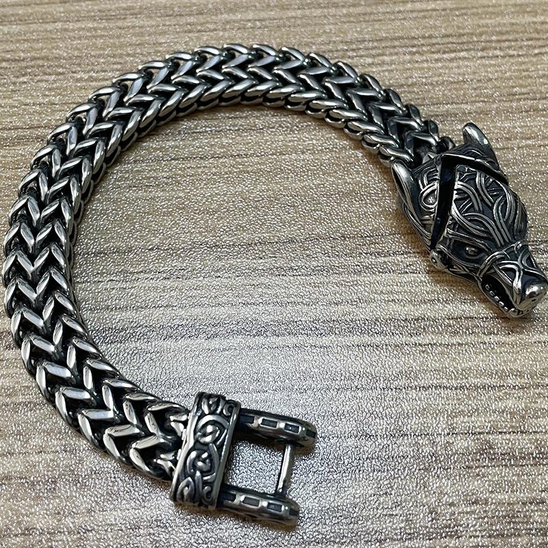 Браслет Norse Viking Wolf для мужчин из нержавеющей стали, 12 мм, сетчатая цепочка с открытым волчьим ртом, мужские браслеты, скандинавские украшения, 21/23 см