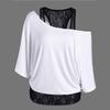 Size Women Plus Loose Vest Lace Stitching Oblique Collar Bat Tshirt Fashion