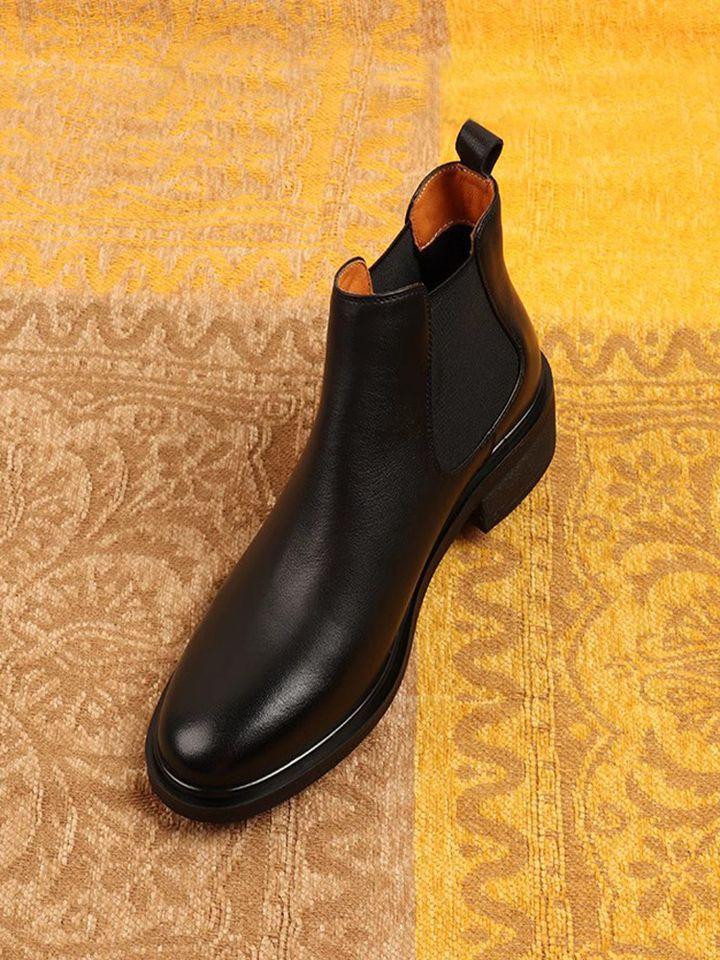 Осень-зима 2025 новые минималистичные челси на одной педали, средний каблук, черные ботинки мартин, женские ботильоны, толстый каблук, короткие ботинки