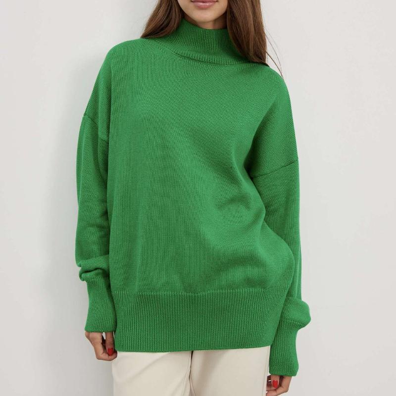 Женский свитер с высоким воротником, базовый мягкий красный вязаный топ с длинными рукавами, пуловер, классический однотонный винтажный зимний зимний свитер со стоячим воротником для женщин