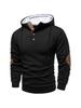 Autumn New Men's Casual Textured Hooded Sweatshirt with Button Placket & Elbow Patches Fashion Sportswear Male Outerwear