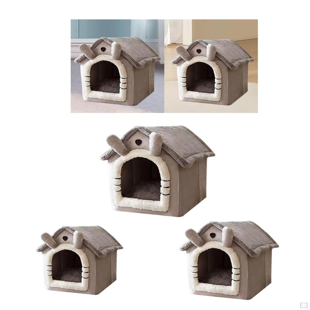 Cat Cave Bed ,Pet House ,Light Grey Removable Cushion Indoor Small Pets Tent Dog Plush for