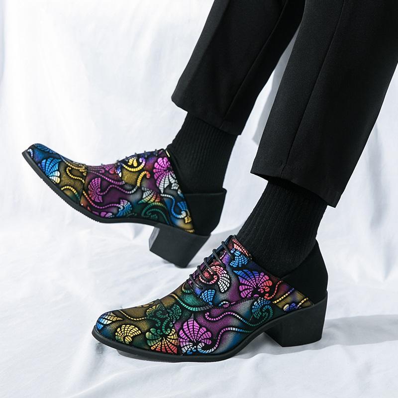 Модный тренд Новые мужские оксфорды на шнуровке с острым носком с национальным узором, увеличивающие рост, мужские формальные свадебные для выпускного вечера