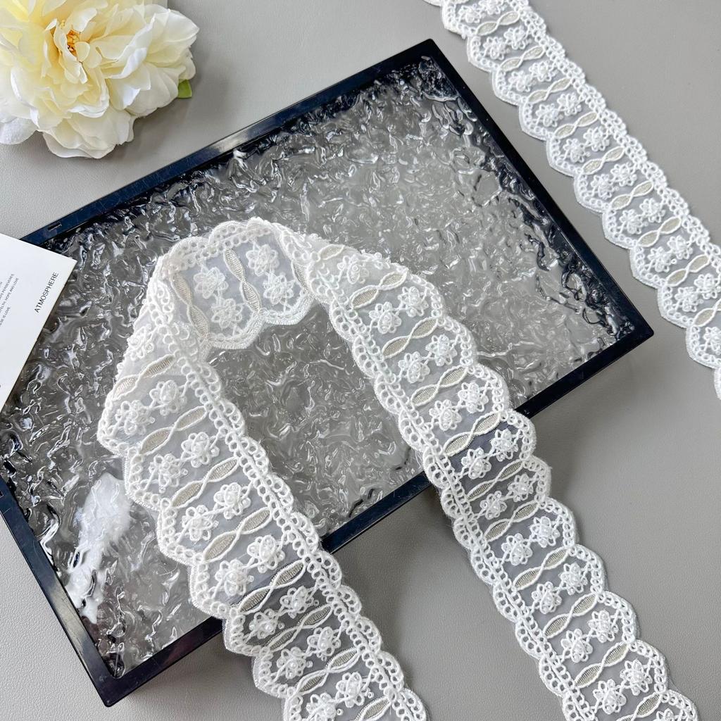 White Lace Handmade Bead Embroidery Barcode Versatile Lolita Skirt Hair Accessories Belt Decorative Webbing