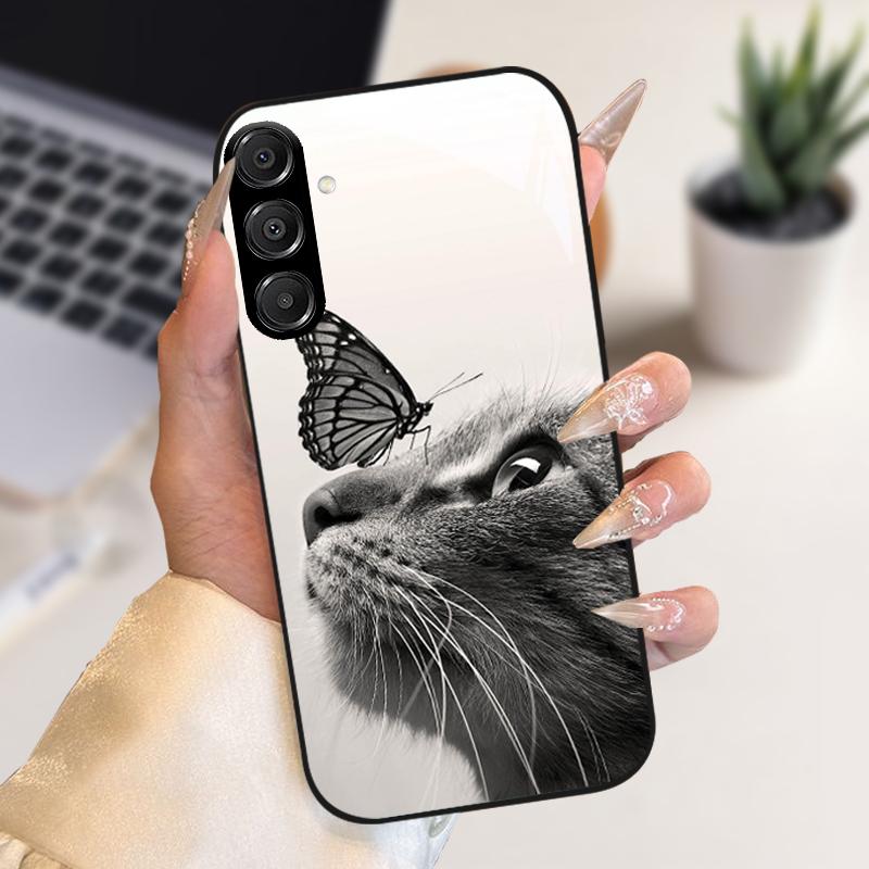 Модный Чехол Для Samsung A55 A56 Чехол A25 A26 Закаленное Стекло Чехол Для Телефона Для Galaxy A15 A35 A36 Жесткий PC Стекло Защитный Fundas