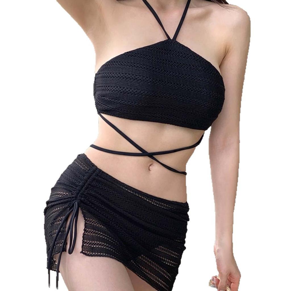 Bikini swimsuit women's 1011 new split three-piece set hanging neck, backless and thin, small breasts gather sexy hot spring