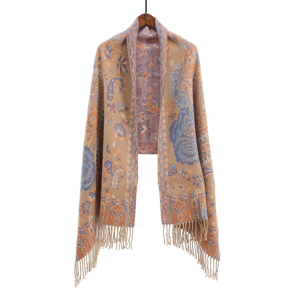 Shawl, ethnic style, Yunnan travel outfit, summer bohemian faux cashmere scarf, literary cashmere cape