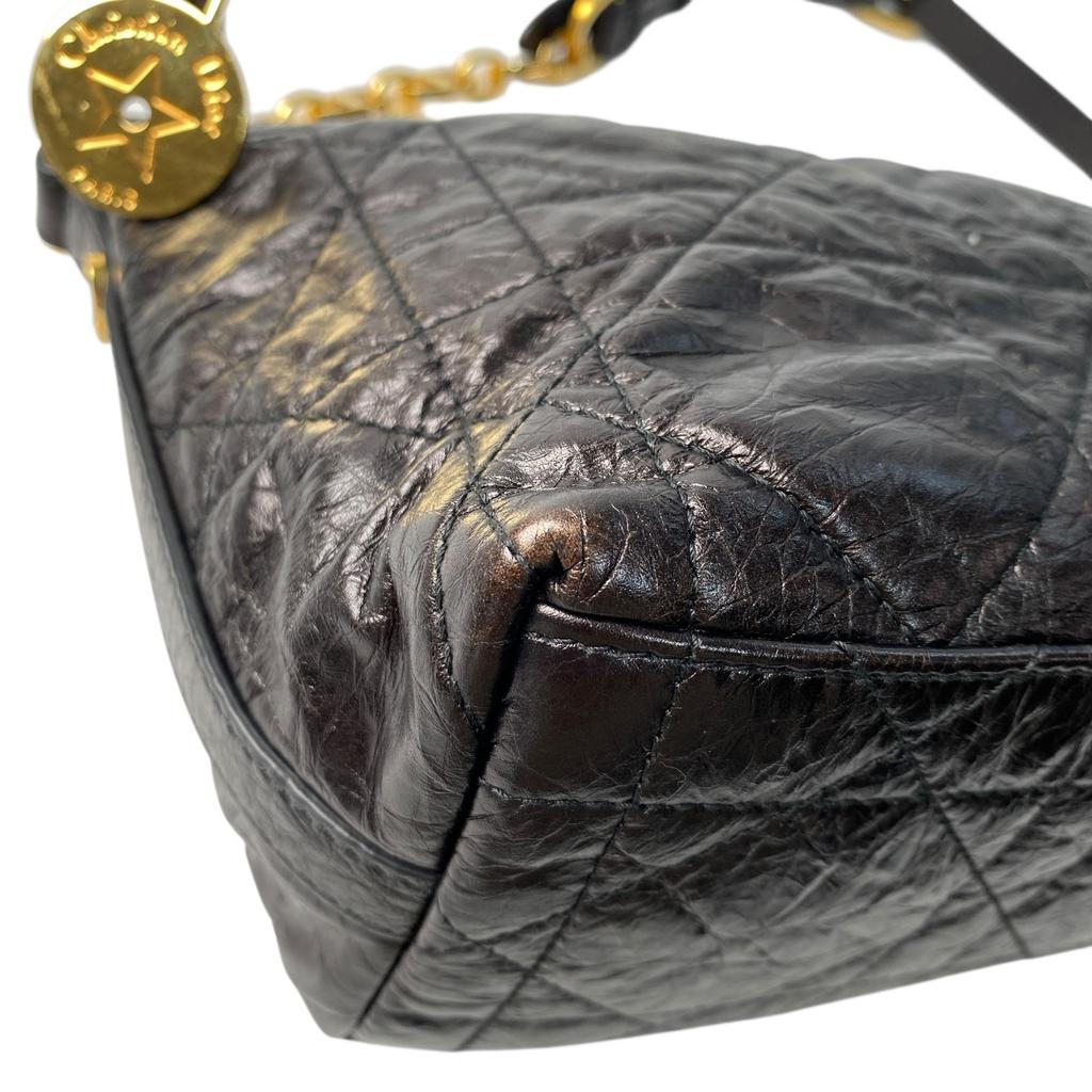 Подержанная женская сумка через плечо Christian Dior из черной кожи