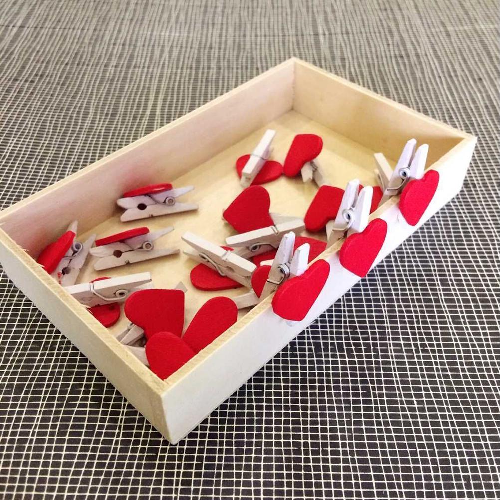 20 Pcs Stylish Wooden Red Love Heart Pegs Photo Paper Clips Wedding Decor Craft KTY