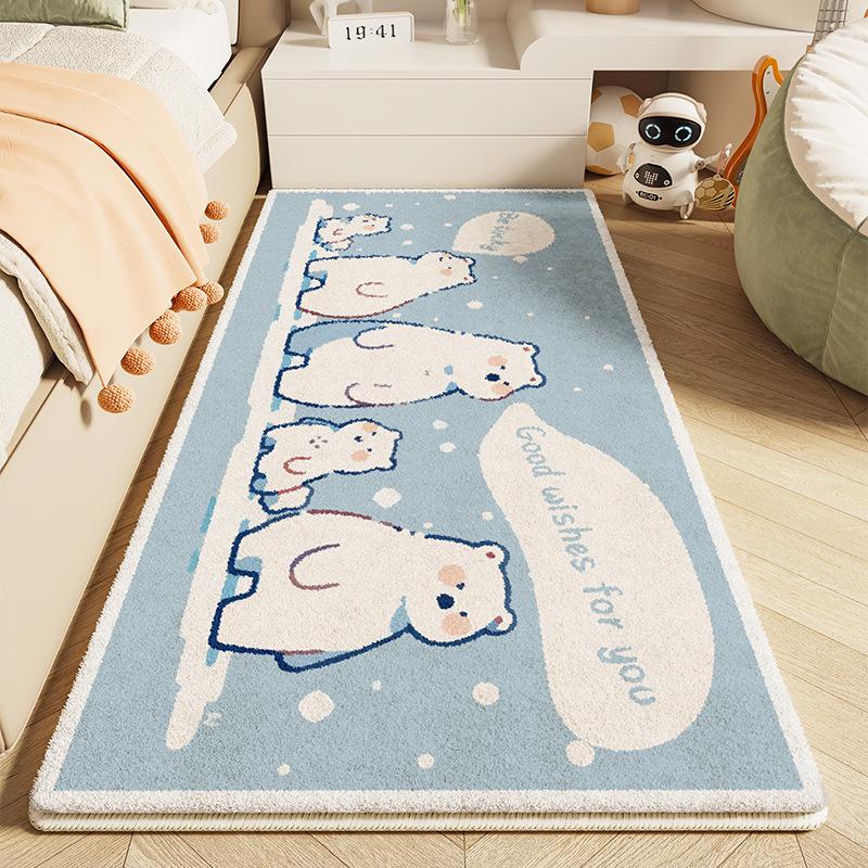 Детский мультяшный плюшевый прикроватный коврик - Искусственный кашемир, Милый и утолщенный напольный коврик для спальни девочки.