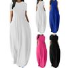 Women O-neck Short Sleeve Maxi Dress Loose Hem Side Pockets High Waist Solid Color Long Dress Streetwear