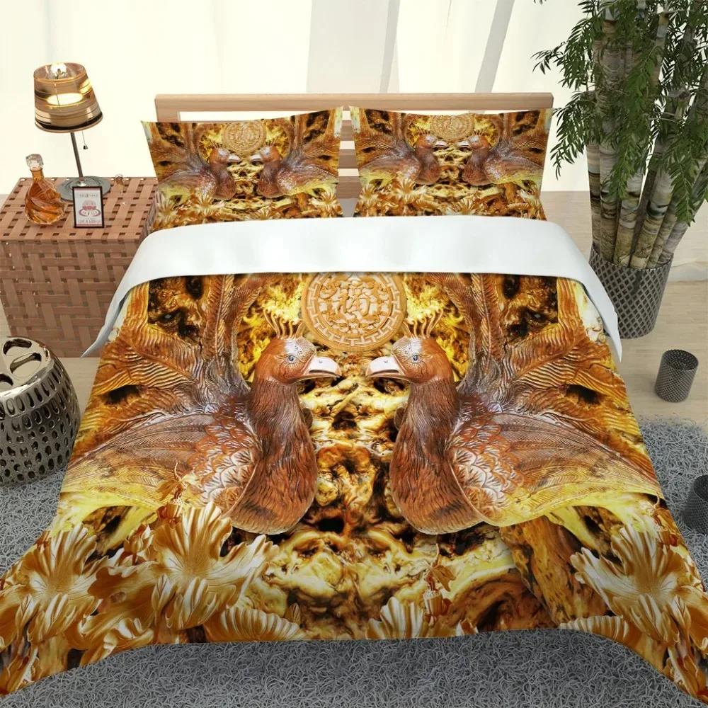 3D Angel Bedding Set Golden Luxury Bedclothes European Pattern Duvet Cover Retro Chain Comforter Cover 3 Piece For Girls Boys